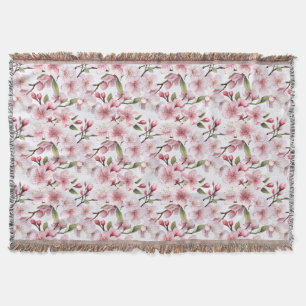 Pretty Pink Cherry Blossom Flowers Throw Blanket