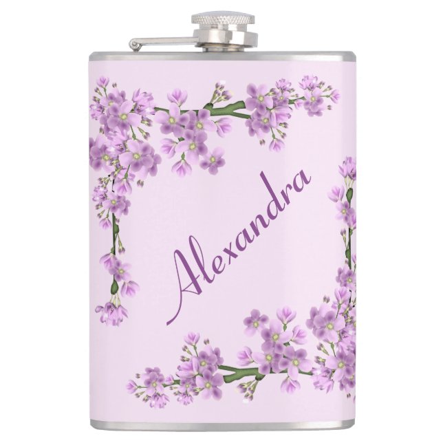 Pretty Pink Cherry Blossoms Hip Flask (Front)
