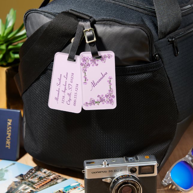 Pretty Pink Cherry Blossoms Luggage Tag (Front & Back)