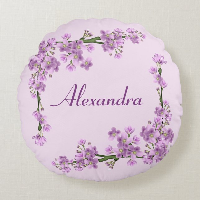 Pretty Pink Cherry Blossoms Round Cushion (Front)