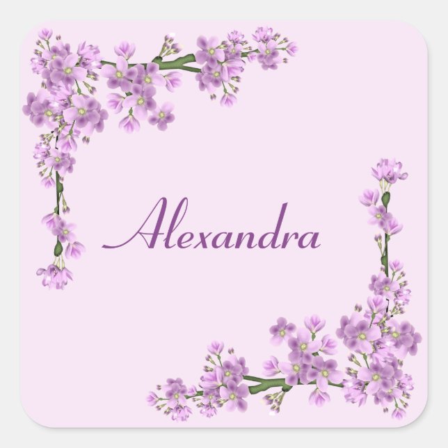 Pretty Pink Cherry Blossoms Square Sticker (Front)