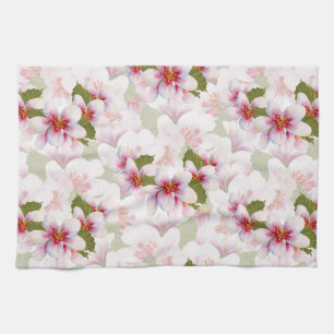 Pretty Pink Cherry Blossoms Watercolor Tea Towel