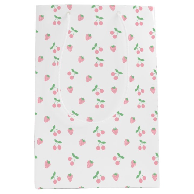 Pretty Pink Cherry Strawberry Aesthetic Pattern  Medium Gift Bag (Front)