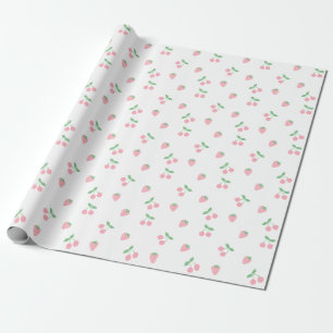 Pretty Pink Cherry Strawberry Aesthetic Pattern Wrapping Paper