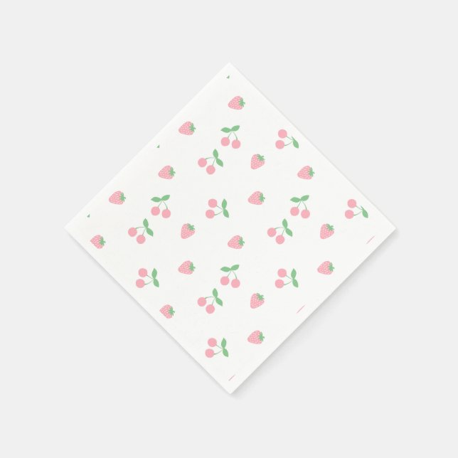 Pretty Pink Cherry Strawberry Fruit Spring Napkin (Corner)