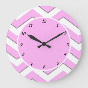 Pretty Pink Chevron Stripe Trendy Decorative Large Clock