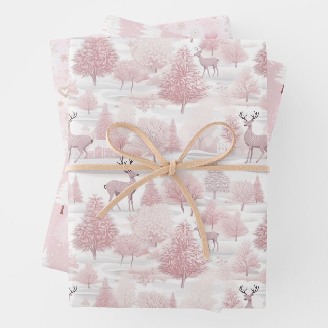 Pretty Pink Christmas Mix Wrapping Paper Sheet (In situ)