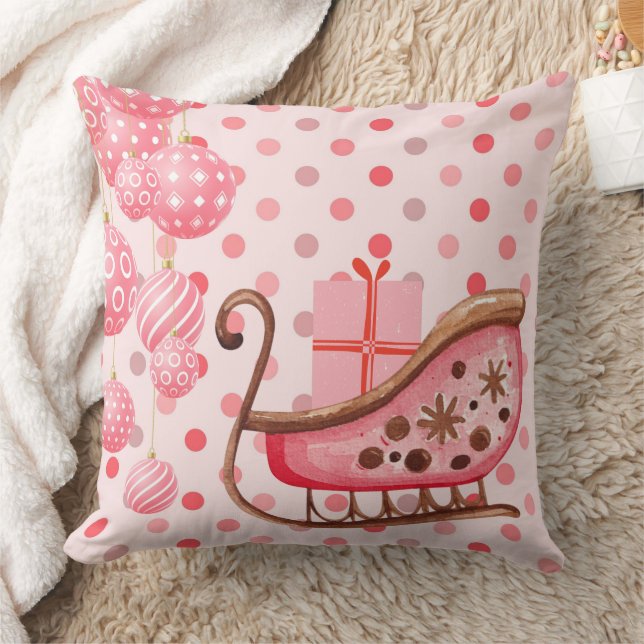 Pretty Pink Christmas Sleigh With Gift Package Cushion (Blanket)