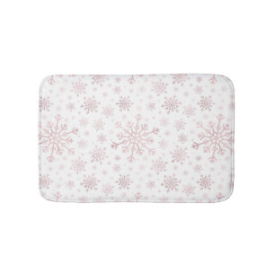 Pretty Pink Christmas Snowflakes on Winter White Bath Mat