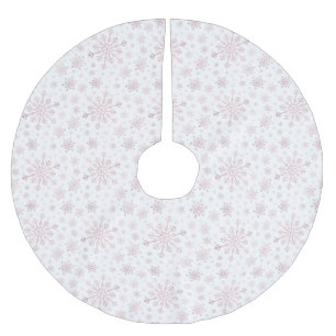 Pretty Pink Christmas Snowflakes on Winter White  Brushed Polyester Tree Skirt