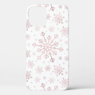 Pretty Pink Christmas Snowflakes on Winter White   iPhone 12 Pro Case