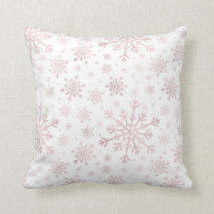 Pretty Pink Christmas Snowflakes on Winter White Cushion