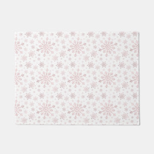 Pretty Pink Christmas Snowflakes on Winter White   Doormat