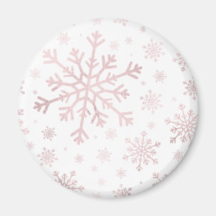 Pretty Pink Christmas Snowflakes on Winter White  Magnet