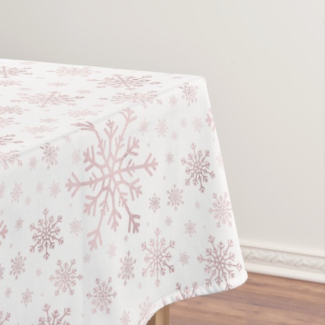 Pretty Pink Christmas Snowflakes on Winter White   Tablecloth (In Situ)