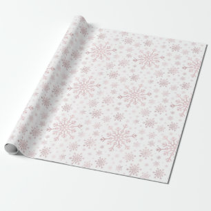 Pretty Pink Christmas Snowflakes on Winter White   Wrapping Paper