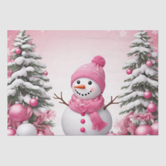 Pretty Pink Christmas Snowman & Trees Tissue Paper