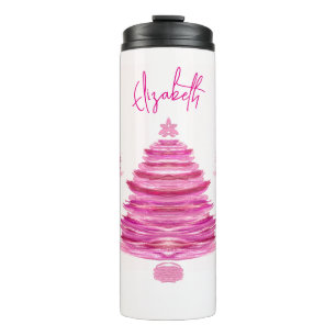 Pretty Pink Christmas Tree Art Thermal Tumbler