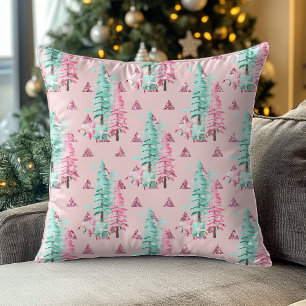 Pretty Pink Christmas Tree Pattern  Cushion