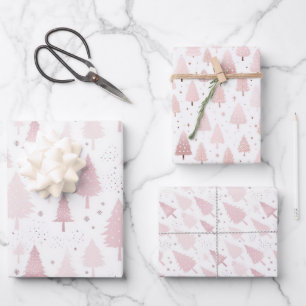 Pretty Pink Christmas Tree Wrapping Paper Sheet