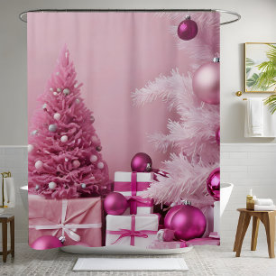 Pretty Pink Christmas Trees Backdrop  Shower Curtain