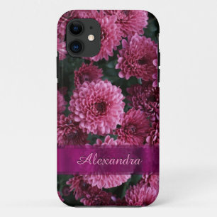 Pretty pink Chrysanthemum flower personalised iPhone 11 Case