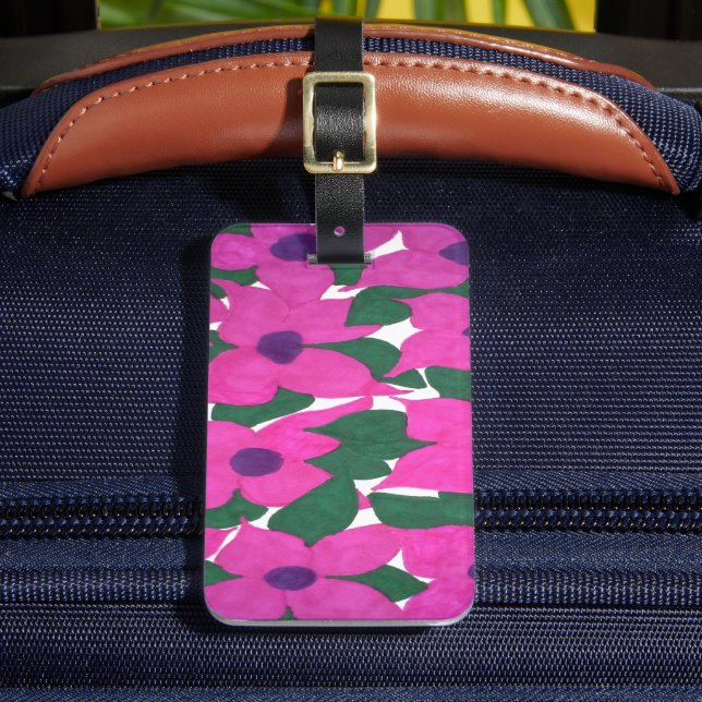 Pretty Pink Classic Floral Pattern Luggage Tag (Front Insitu 2)