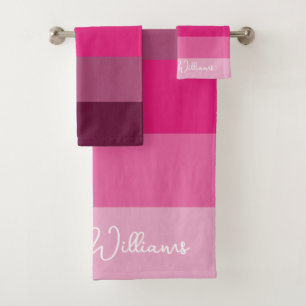 PRETTY PINK COLOR PALETTE PALE PLUM STRIPE PATTERN BATH TOWEL SET