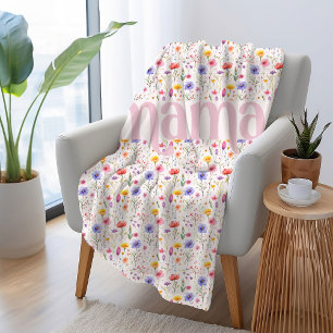Pretty Pink Colourful Wildflower Pattern Mama Sherpa Blanket
