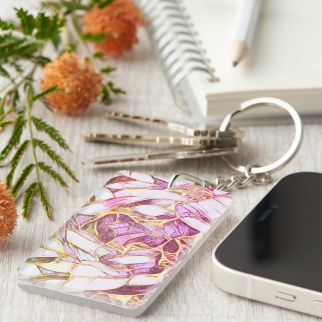 Pretty Pink Colours And Faux Gold Flower Key Ring (Front Right)
