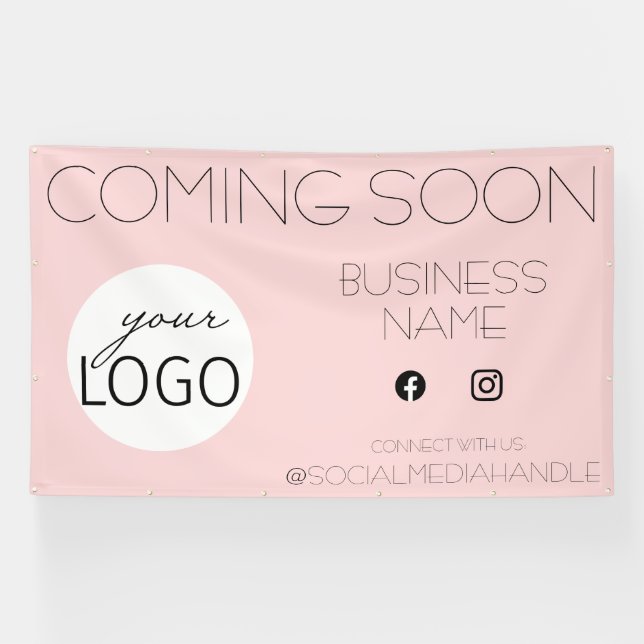 Pretty Pink Coming Soon Business Logo Promotional  Banner (Horizontal)