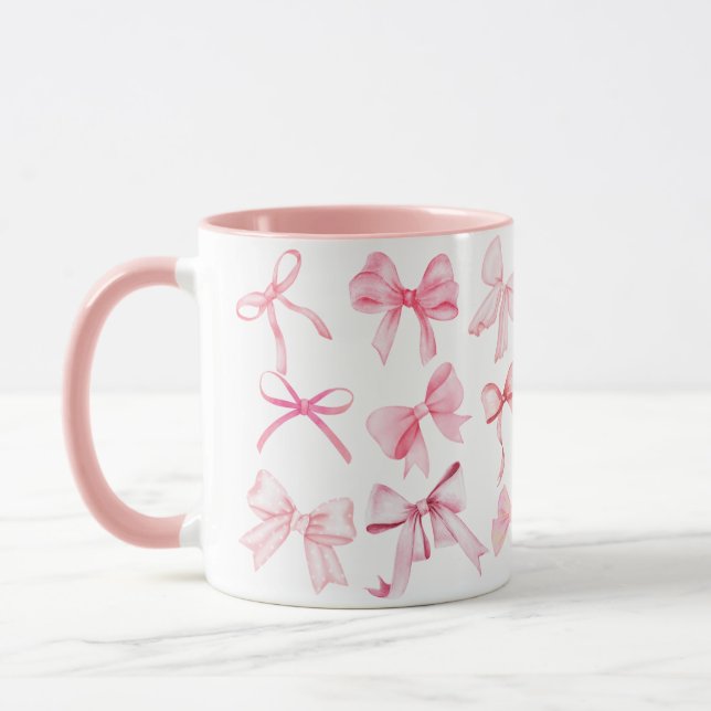 Pretty Pink Coquette Girly Bow Print Mug (Left)