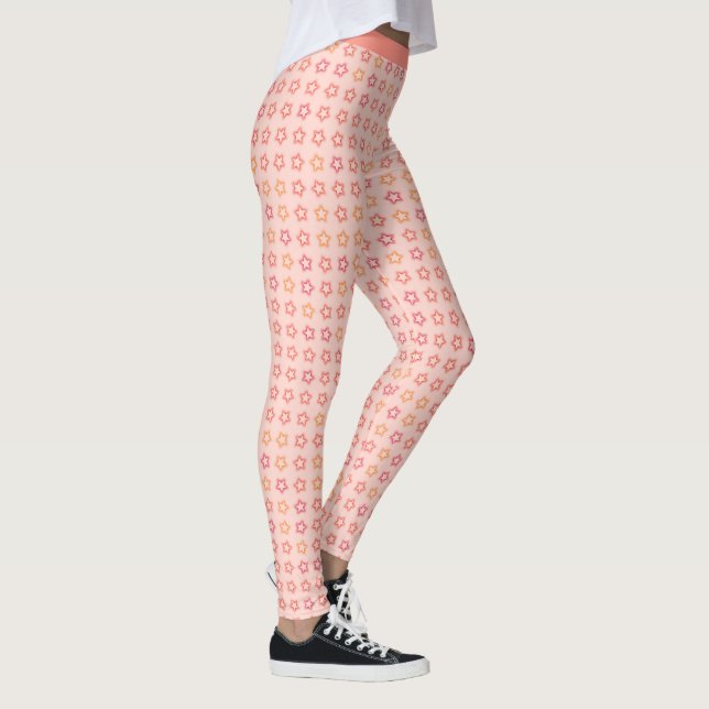 Pretty Pink Coral Stars Trendy Pattern Leggings (Right)