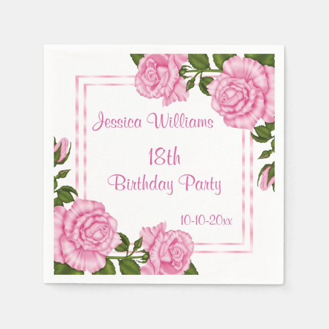 Pretty Pink Corner Bouquets 18th Napkin (Front)
