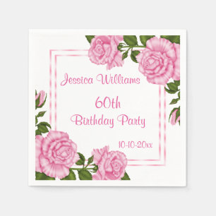Pretty Pink Corner Bouquets 60th Napkin