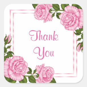Pretty Pink Corner Bouquets Birthday Thank You Square Sticker