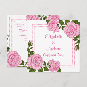 Pretty Pink Corner Bouquets Engagement Invitation