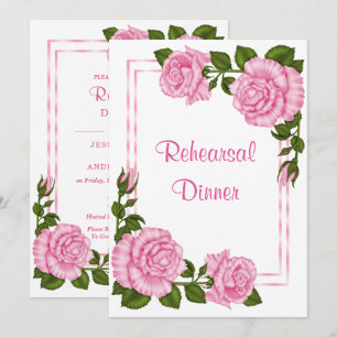 Pretty Pink Corner Bouquets Rehearsal Dinner Invitation