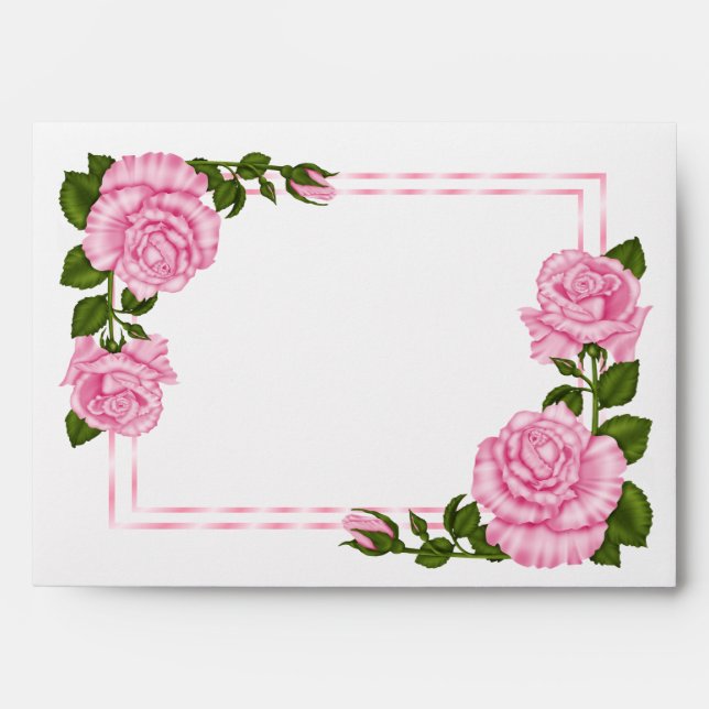Pretty Pink Corner Bouquets Wedding Envelope (Front)