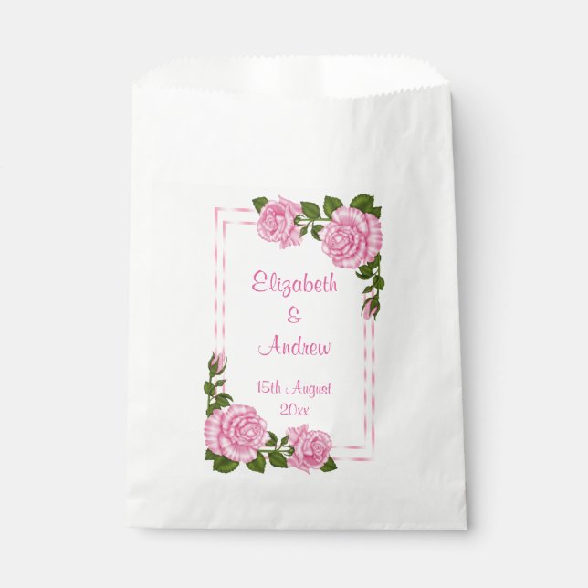 Pretty Pink Corner Bouquets Wedding Favour Bag (Front)