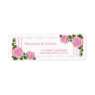 Pretty Pink Corner Bouquets Wedding Return Address Label