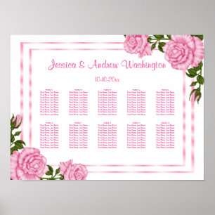 Pretty Pink Corner Bouquets Wedding Seating Chart