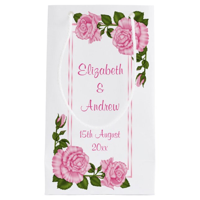 Pretty Pink Corner Bouquets Wedding Small Gift Bag (Front)
