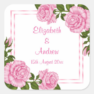 Pretty Pink Corner Bouquets Wedding Square Sticker