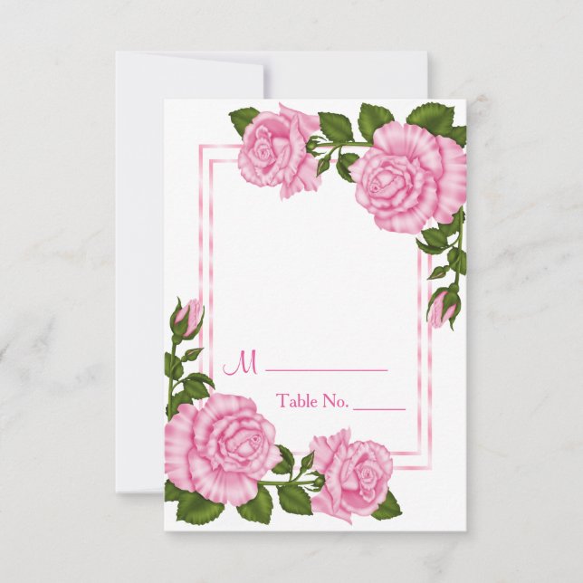 Pretty Pink Corner Bouquets Wedding Table Number (Front)