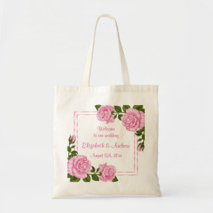 Pretty Pink Corner Bouquets Wedding Welcome Tote Bag