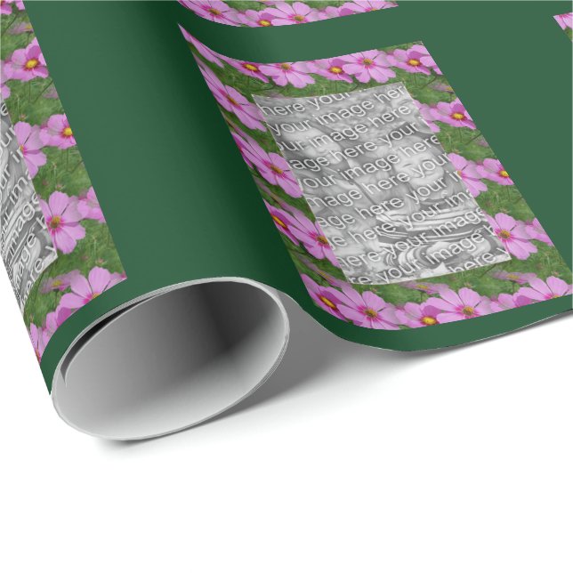 Pretty Pink Cosmos Flowers Photo Template Wrapping Paper (Roll Corner)