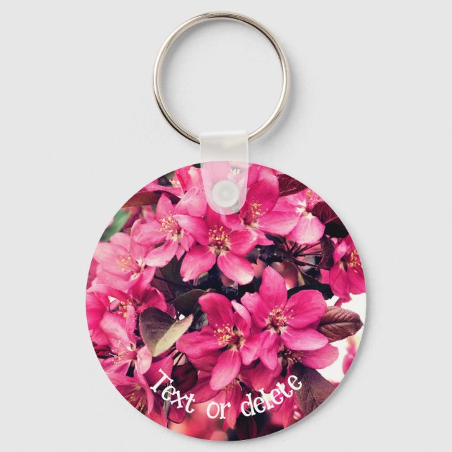 Pretty Pink Crabapple Blossoms Flower Personalised Key Ring (Front)