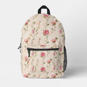 Pretty Pink Cream Roses Floral Printed Backpack