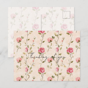 Pretty Pink Cream Roses Floral Thinking of you Postcard